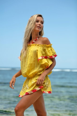 Vestido estilo patinadora Lakshini - Amarelo - Vermelho e amarelo