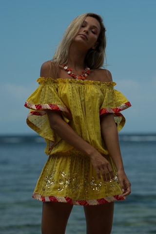 Vestido estilo patinadora Lakshini - Amarelo - Vermelho e amarelo