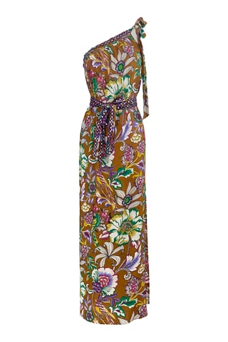 Vestido comprido Wallis - Castanho - Branco, verde e castanho