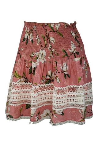 Saia estilo patinadora cintura alta Mabel - Rosa - Branco, verde e rosa