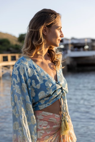 Crop top - Azul - Branco e azul