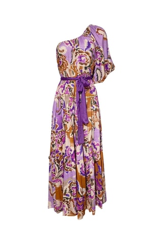 Vestido comprido assimétrico Tiffany - Malva - Bege, castanho e violeta