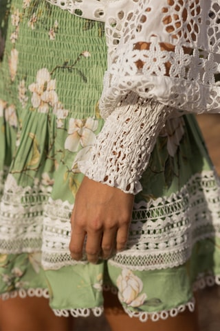 Saia estilo patinadora cintura alta Mabel - Verde-claro - Branco, verde e amarelo