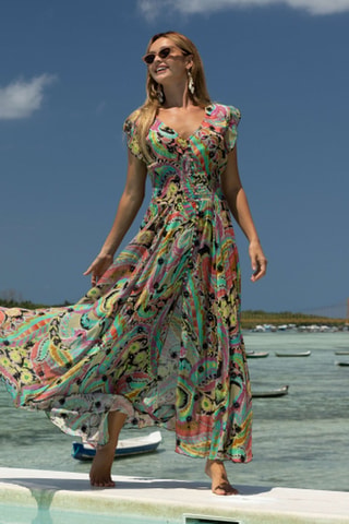 Vestido comprido Absinthe - Turquesa - Azul, rosa e violeta