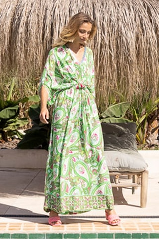 Vestido comprido Emmy - Verde - Branco, verde e rosa