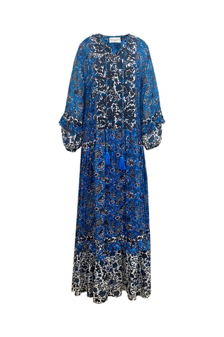 Vestido comprido Ludovica - Azul - Branco, preto e azul