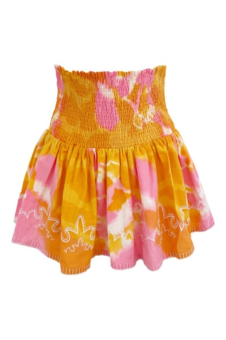 Saia estilo patinadora tie and dye cintura alta - Rosa - Branco, laranja e rosa