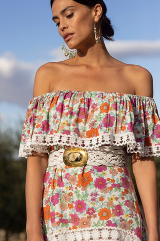 Vestido assimétrico Rayan - Rosa - Branco, verde e laranja