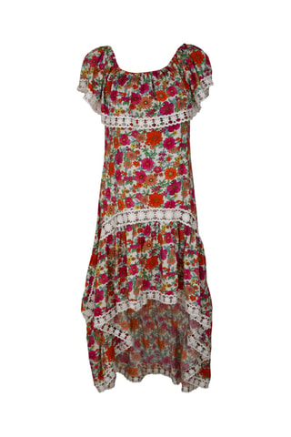 Vestido assimétrico Rayan - Rosa - Branco, verde e laranja