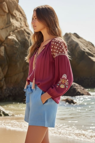 Blusa Russia - Bordô - Bege e vermelho