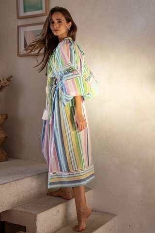 Vestido midi - Azul e rosa - Multicor