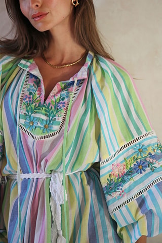 Vestido midi - Azul e rosa - Multicor