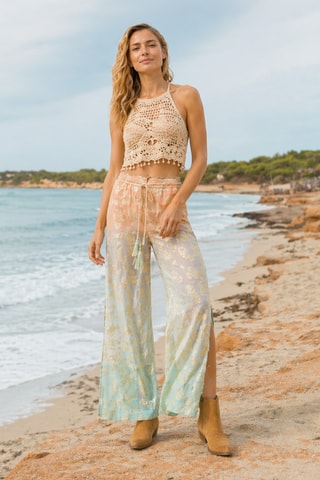 Calças tie and dye Belly - Camel e turquesa - Azul e castanho