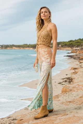 Calças tie and dye Belly - Camel e turquesa - Azul e castanho