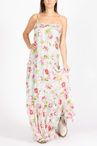 Vestido comprido Petal - Verde - Branco, verde e violeta