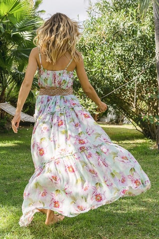Vestido comprido Petal - Verde - Branco, verde e violeta
