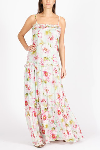 Vestido comprido Petal - Verde - Branco, verde e violeta