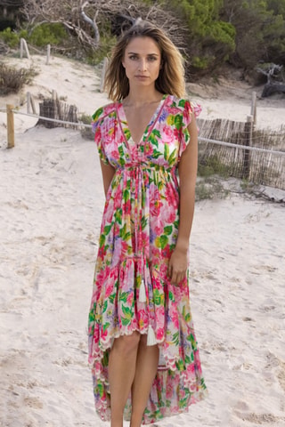 Vestido comprido Holy - Fúcsia - Branco, verde e rosa