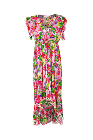 Vestido comprido Holy - Fúcsia - Branco, verde e rosa