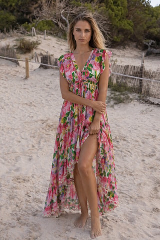 Vestido comprido Holy - Fúcsia - Branco, verde e rosa