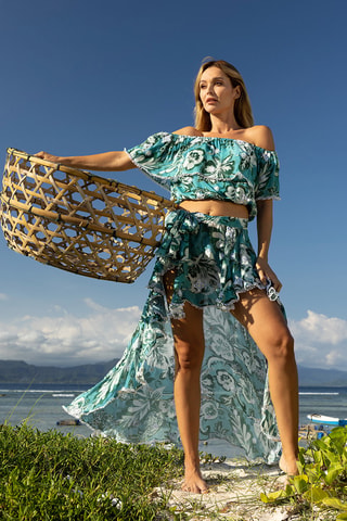 Crop top Thea - Azul - Branco, azul e verde