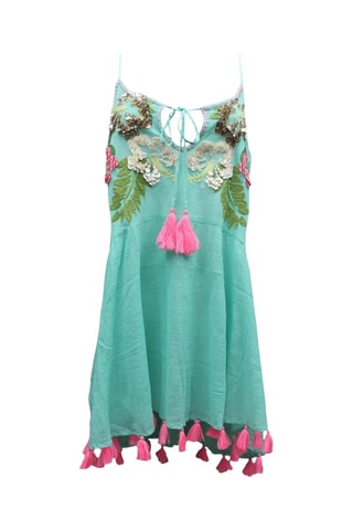 Vestido trapézio Palms - Turquesa - Azul, verde e rosa