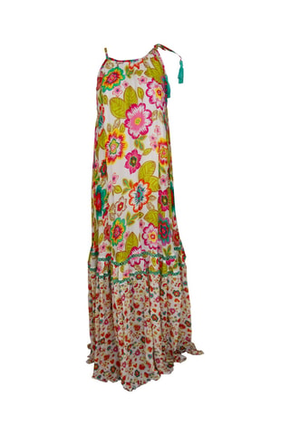 Vestido comprido Astor - Branco - Branco, verde e amarelo
