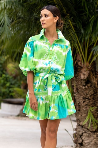 Vestido estilo patinadora - Verde - Branco, azul e verde