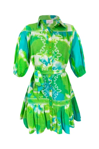Vestido estilo patinadora - Verde - Branco, azul e verde