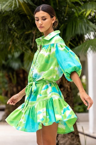 Vestido estilo patinadora - Verde - Branco, azul e verde