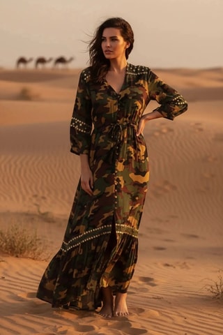 Vestido comprido Sahara - Verde - Verde e castanho