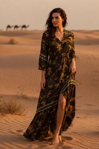 Vestido comprido Sahara - Verde - Verde e castanho