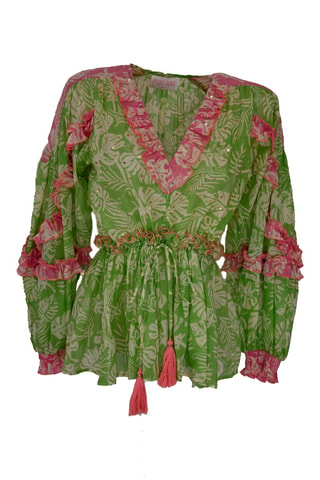 Blusa Tavola - Verde-claro - Branco, verde e rosa
