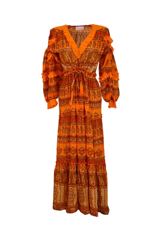 Vestido comprido Safran - Laranja - Branco, preto e castanho