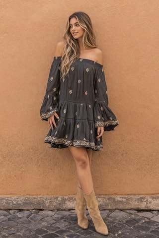 Vestido curto Shine - Caqui - Bege e verde