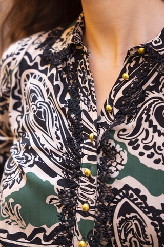 Vestido comprido Tartika - Preto - Preto, bege e verde