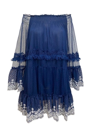 Vestido curto Angel - Azul-marinho - Branco e azul