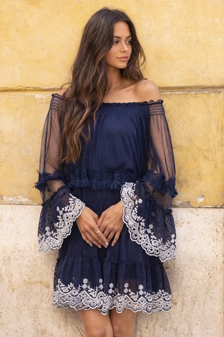 Vestido curto Angel - Azul-marinho - Branco e azul