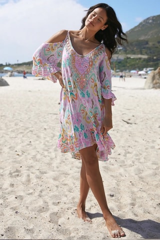 Vestido direito Birds - Rosa - Azul, laranja e rosa