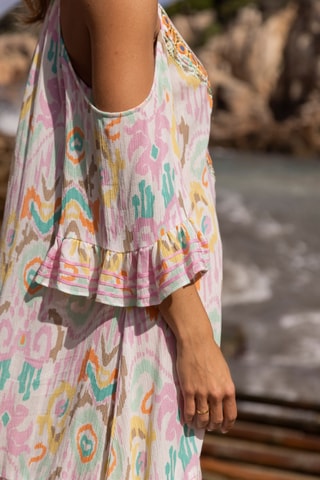 Vestido direito Birds - Rosa - Azul, laranja e rosa