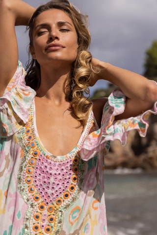 Vestido direito Birds - Rosa - Azul, laranja e rosa
