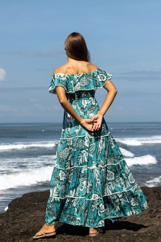 Vestido comprido Erica - Azul - Branco, azul e verde