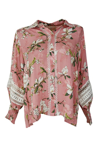 Camisa atada Tulla - Rosa - Branco, verde e rosa