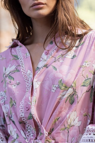 Camisa atada Tulla - Rosa - Branco, verde e rosa