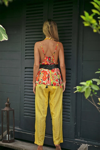Calças Jahia - Amarelo - Amarelo e cinzento