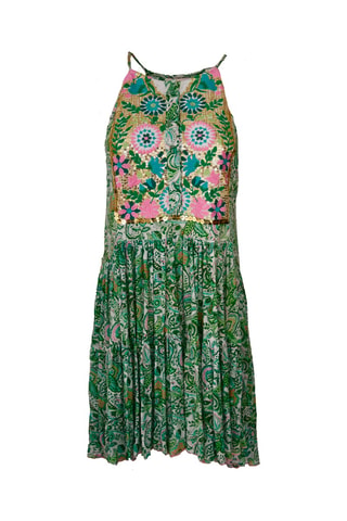 Vestido estilo patinadora Breezy - Verde - Azul, verde e rosa