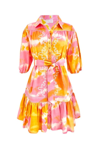 Vestido-camisa - Rosa - Branco, laranja e rosa