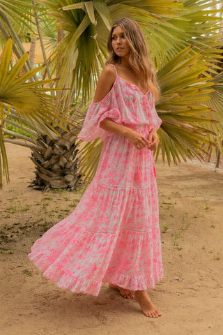 Vestido comprido - Rosa - Branco e rosa