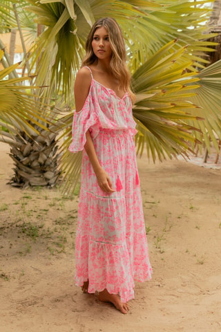 Vestido comprido - Rosa - Branco e rosa