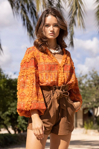 Blusa Glossy - Laranja - Branco, castanho e laranja
